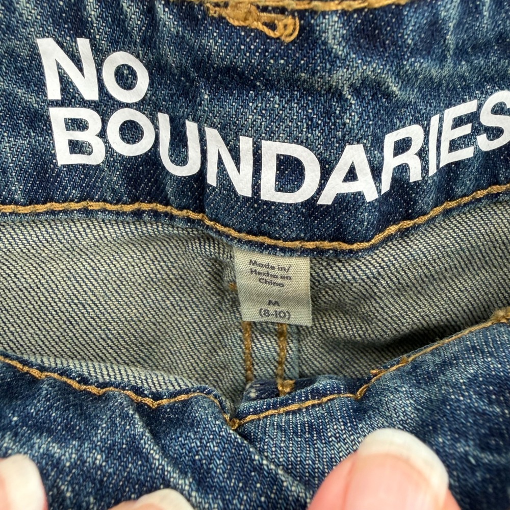 No Boundaries Denim Mini Skirt Medium Wash Raw Hem Stretch Jean Skirt Women's M - Picture 3 of 7